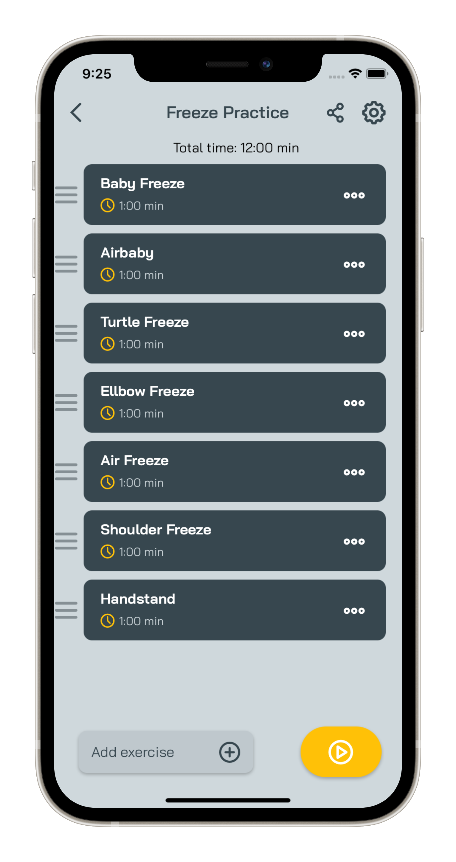 Screenshot of practice screen